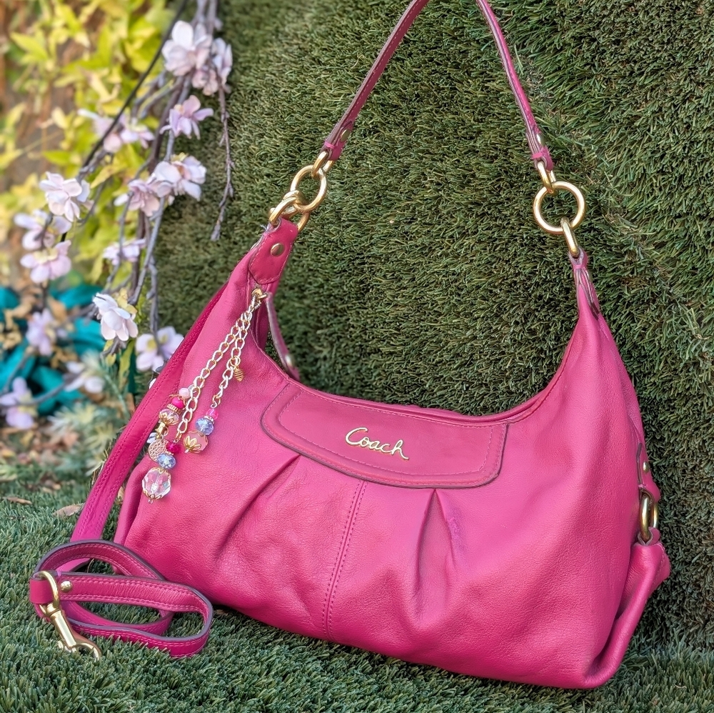 COACH Ashley Vintage Leather Pleated Hobo Crossbody Shoulder Purse Bag 19761 Pnk